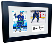 Load image into Gallery viewer, 12x8 A4 Quinn Hughes Vancouver Canucks NHL Autographed Signed Photo Photograph Picture Frame Ice Hockey Poster Gift Triple