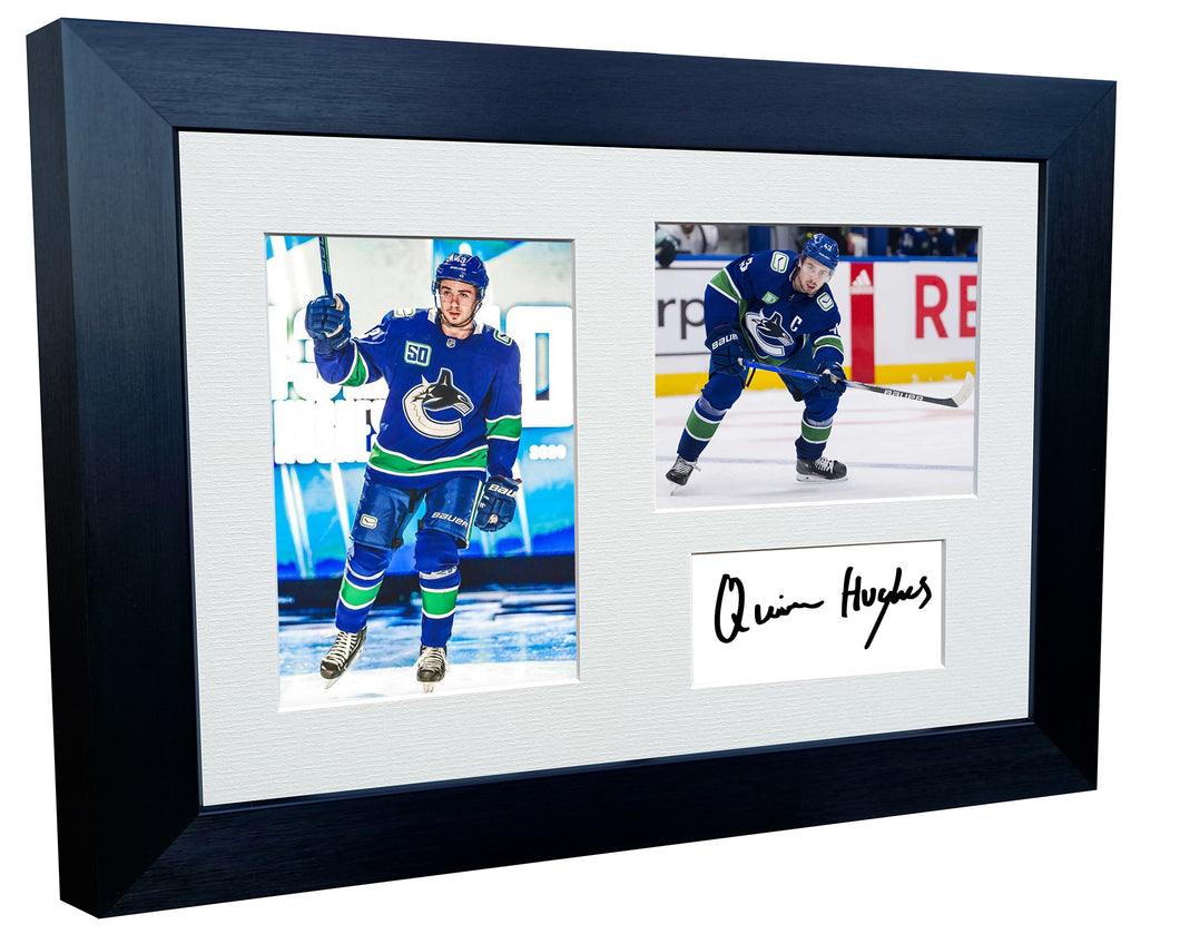 12x8 A4 Quinn Hughes Vancouver Canucks NHL Autographed Signed Photo Photograph Picture Frame Ice Hockey Poster Gift Triple