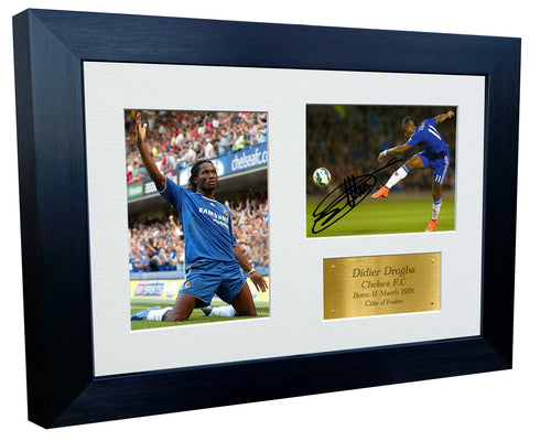 12x8 A4 Didier Drogba Chelsea Autographed Autograph Signed Signature Photograph Photo Picture Frame Football Soccer Poster Gift Triple Gold