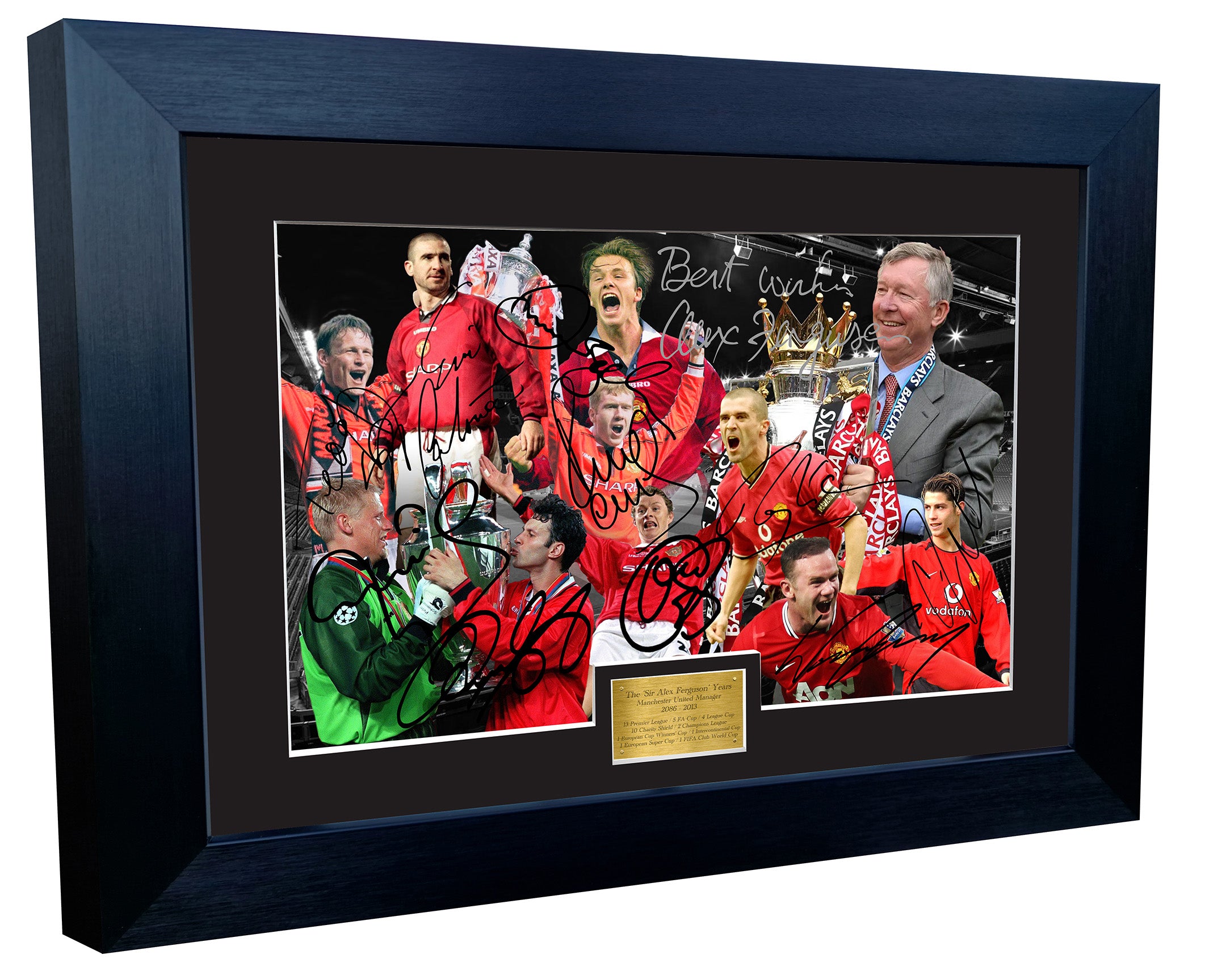 "SIR ALEX FERGUSON YEARS" Cantona-Ronaldo-Beckham-Giggs-Rooney-Scholes Manchester United Photo Picture Signed