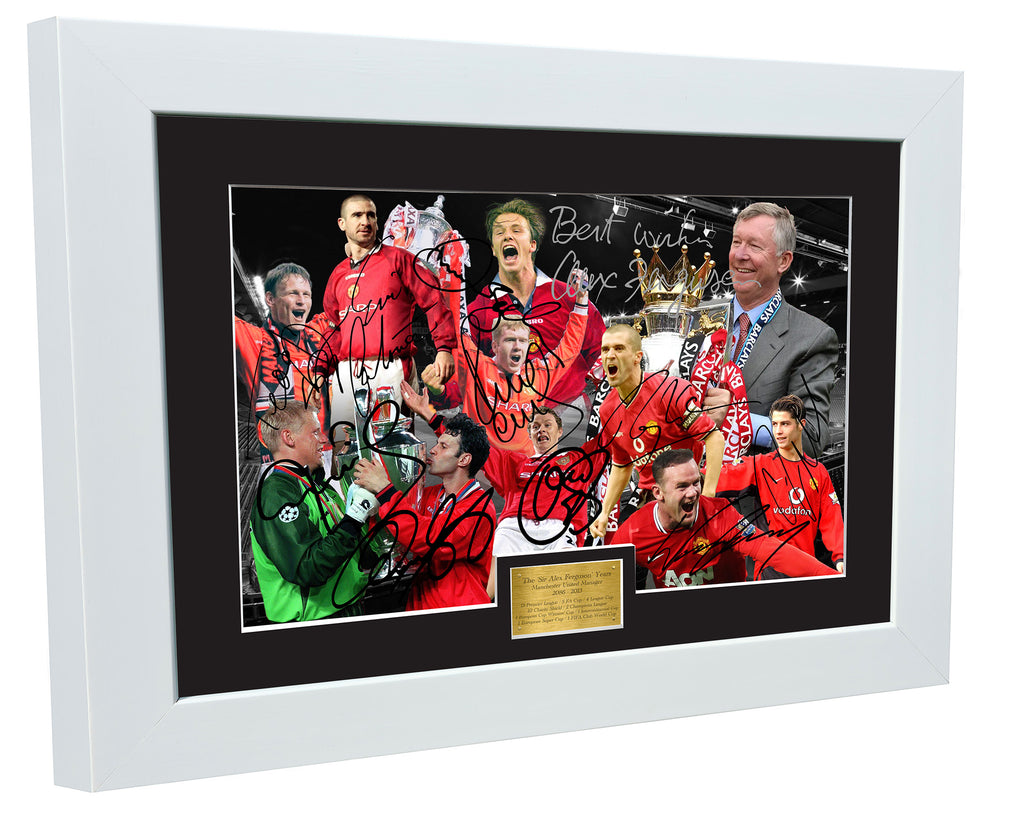 "SIR ALEX FERGUSON YEARS" Cantona-Ronaldo-Beckham-Giggs-Rooney-Scholes Manchester United Photo Picture Signed