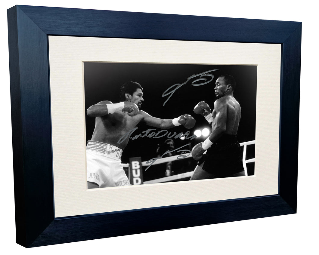 UNO MAS Sugar Ray Leonard vs Roberto Duran III Hands Of Stone Boxing Autographed Signed Signature Photo Photograph Picture Frame Poster The Four Kings 3