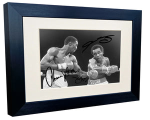 THE SHOWDOWN Sugar Ray Leonard vs Thomas Hitman Hearns Boxing Autographed Signed Signature Photo Photograph Picture Frame Poster The Four Kings 1