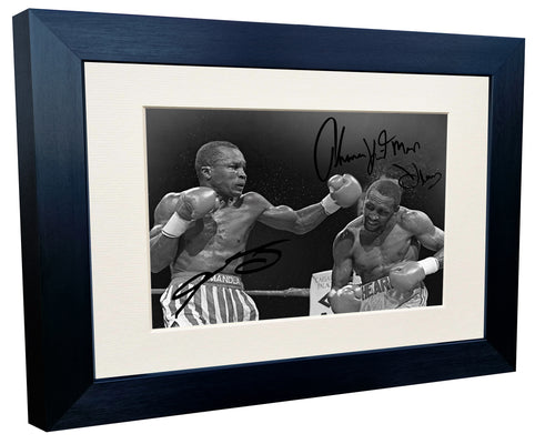 THE WAR Sugar Ray Leonard vs Thomas Hitman Hearns II Boxing Autographed Signed Signature Photo Photograph Picture Frame Poster The Four Kings 2