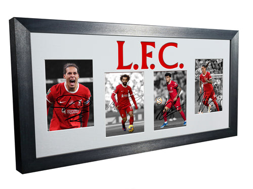 Signed Liverpool Virgil van Dijk - Darwin Nunez - Luis Diaz - Mo Mohamed Salah Autographed Signature Photo Photograph Picture Frame Football Soccer Poster Gift…