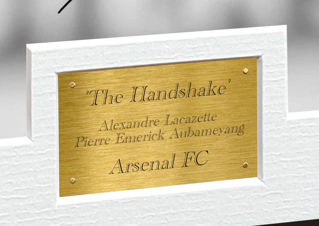 Large A3 Signed "HANDSHAKE" Lacazette Aubameyang Arsenal FC Photo Photograph Picture Football Soccer