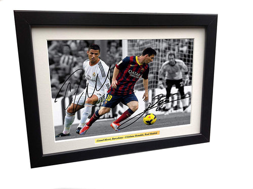 Signed Lionel Messi Barcelona Cristiano Ronaldo Real Madrid Autographed Photo Picture