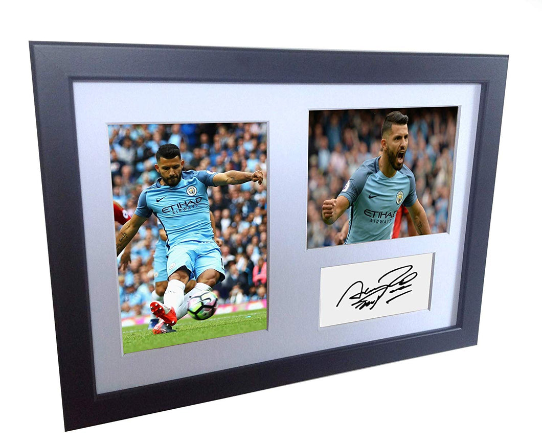 Signed Sergio Aguero Manchester City Autographed Photograph Picture Frame Gift A4