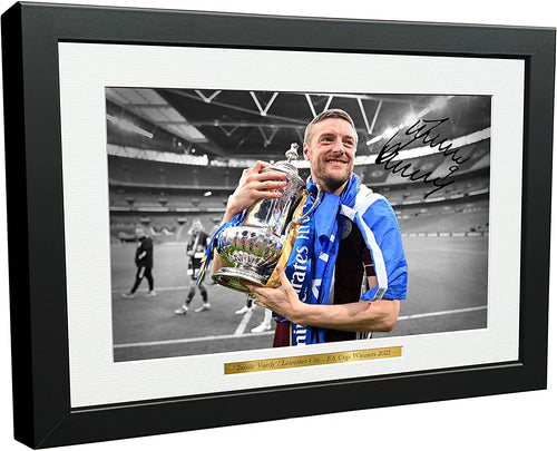 12x8 A4 '2021 FA CUP WINNERS' Jamie Vardy Leicester City FC Signed Autographed Photo Photograph Picture Frame Poster Gift