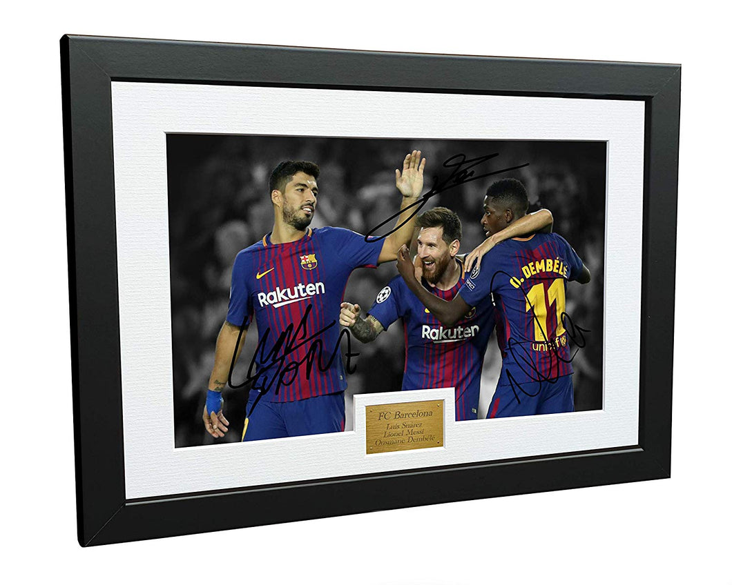 FC Barcelona Luis Suarez Lionel Messi Ousmane Dembele Signed Photo Photograph Picture Frame Soccer