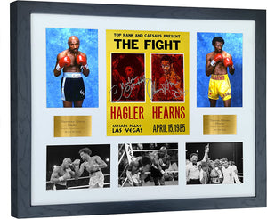 Supersize A3+ Marvelous Marvin Hagler vs Thomas Hitman Hearns 'Fight Poster Montage' Autographed Signed Photo Photograph Picture Frame Boxing Gift