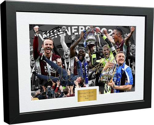 12x8 A4 '2021 FA CUP WINNERS' Brendan Rodgers James Maddison Jamie Vardy Youri Tielemans Kasper Schmeichel Wes Morgan Leicester City FC Signed Autographed Photo Photograph Picture Frame Poster Gift