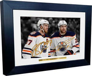 Kitbags & Lockers 12x8 A4 Connor McDavid Leon Draisaitl Edmonton Oilers NHL Autographed Signed Photo Photograph Picture Frame Ice Hockey Poster Gift Black & White