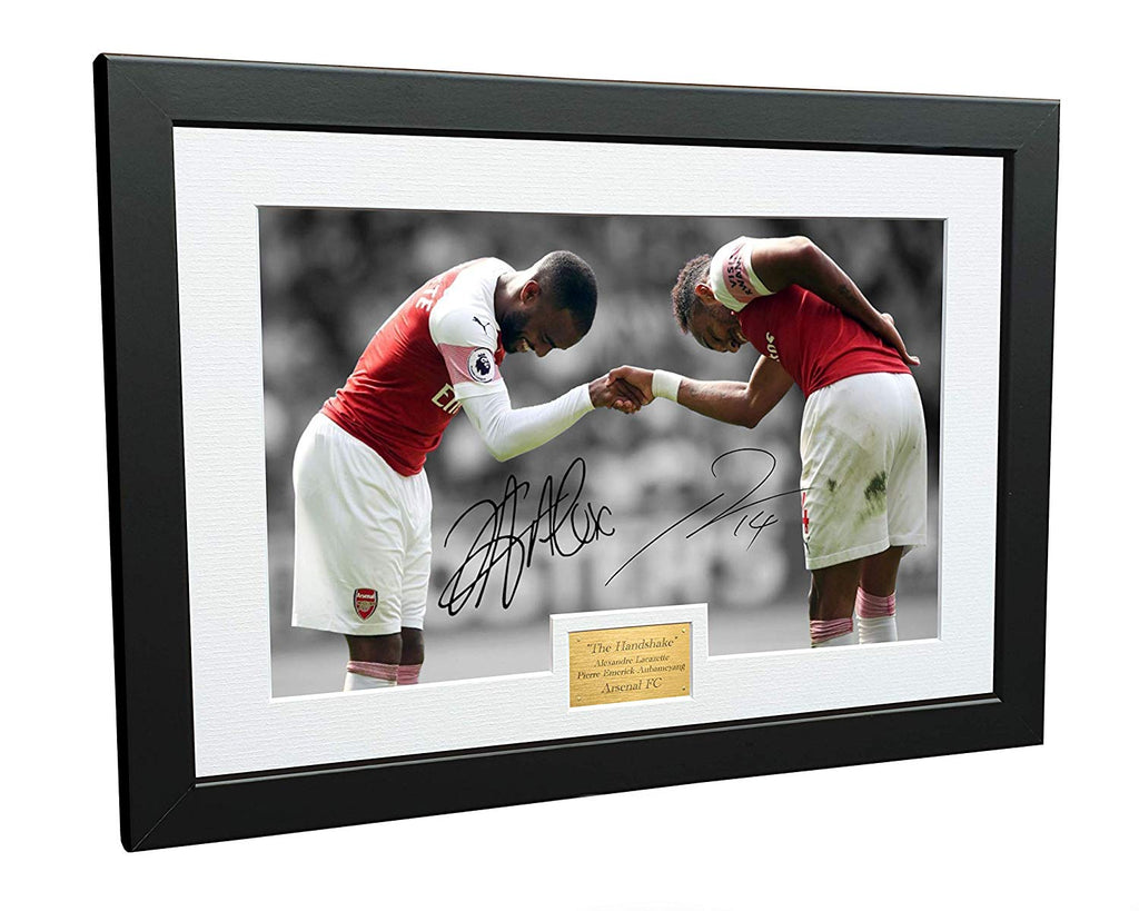 Signed "HANDSHAKE" Lacazette Aubameyang Arsenal FC Photo Photograph Picture Football Soccer