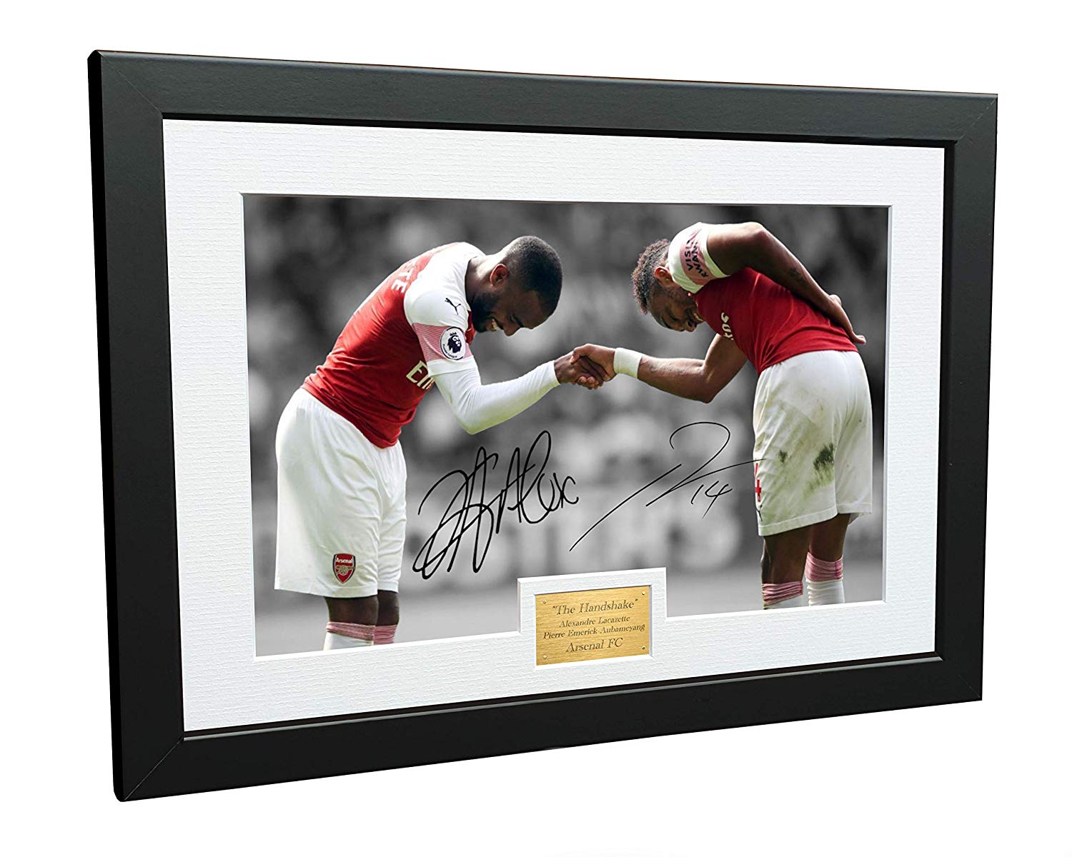 Signed "HANDSHAKE" Lacazette Aubameyang Arsenal FC Photo Photograph Picture Football Soccer