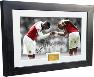 Large A3 Signed "HANDSHAKE" Lacazette Aubameyang Arsenal FC Photo Photograph Picture Football Soccer