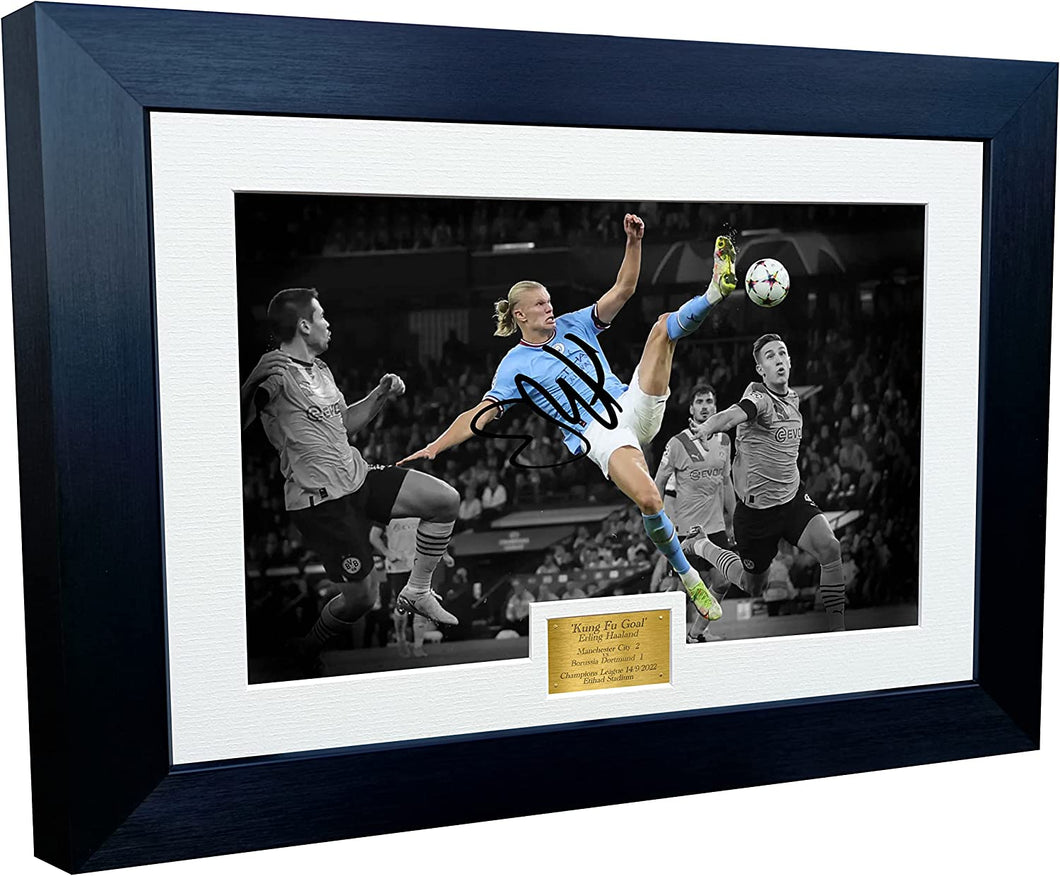 A4 Erling Haaland Manchester City KUNG FU GOAL Autographed Signed Photo Photograph Picture Frame Football Soccer Poster Gift 12x8