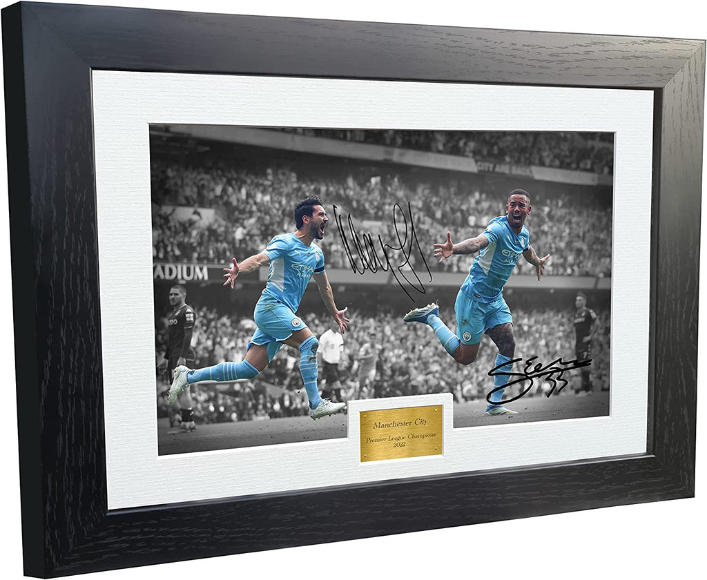 A4 PREMIER LEAGUE WINNERS 2022 Manchester City Ilkay Gundogan Jesus Autographed Signed Photo Photograph Picture Frame Football Soccer Poster Gift 10x8