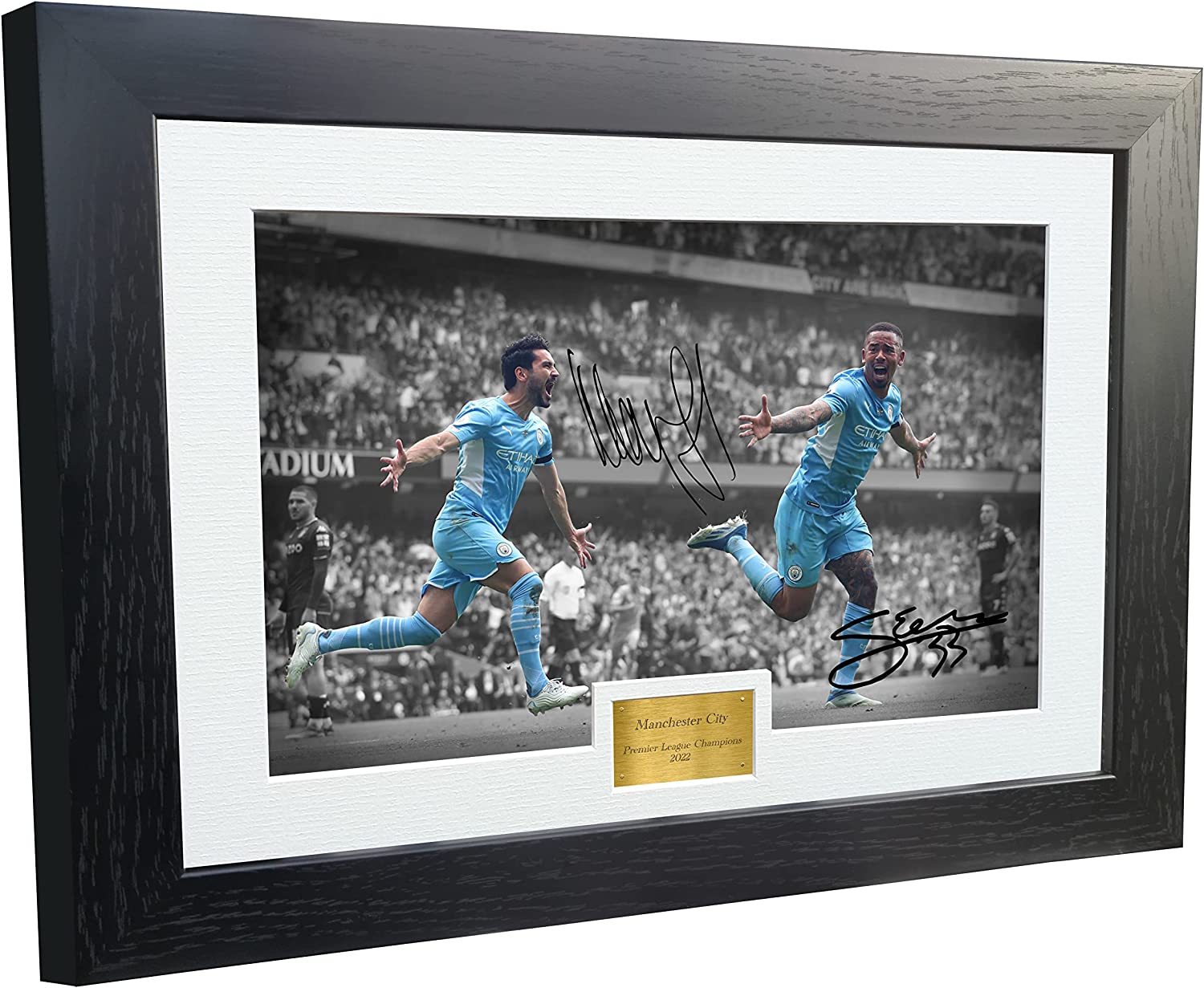 A4 PREMIER LEAGUE WINNERS 2022 Manchester City Ilkay Gundogan Jesus Autographed Signed Photo Photograph Picture Frame Football Soccer Poster Gift 10x8