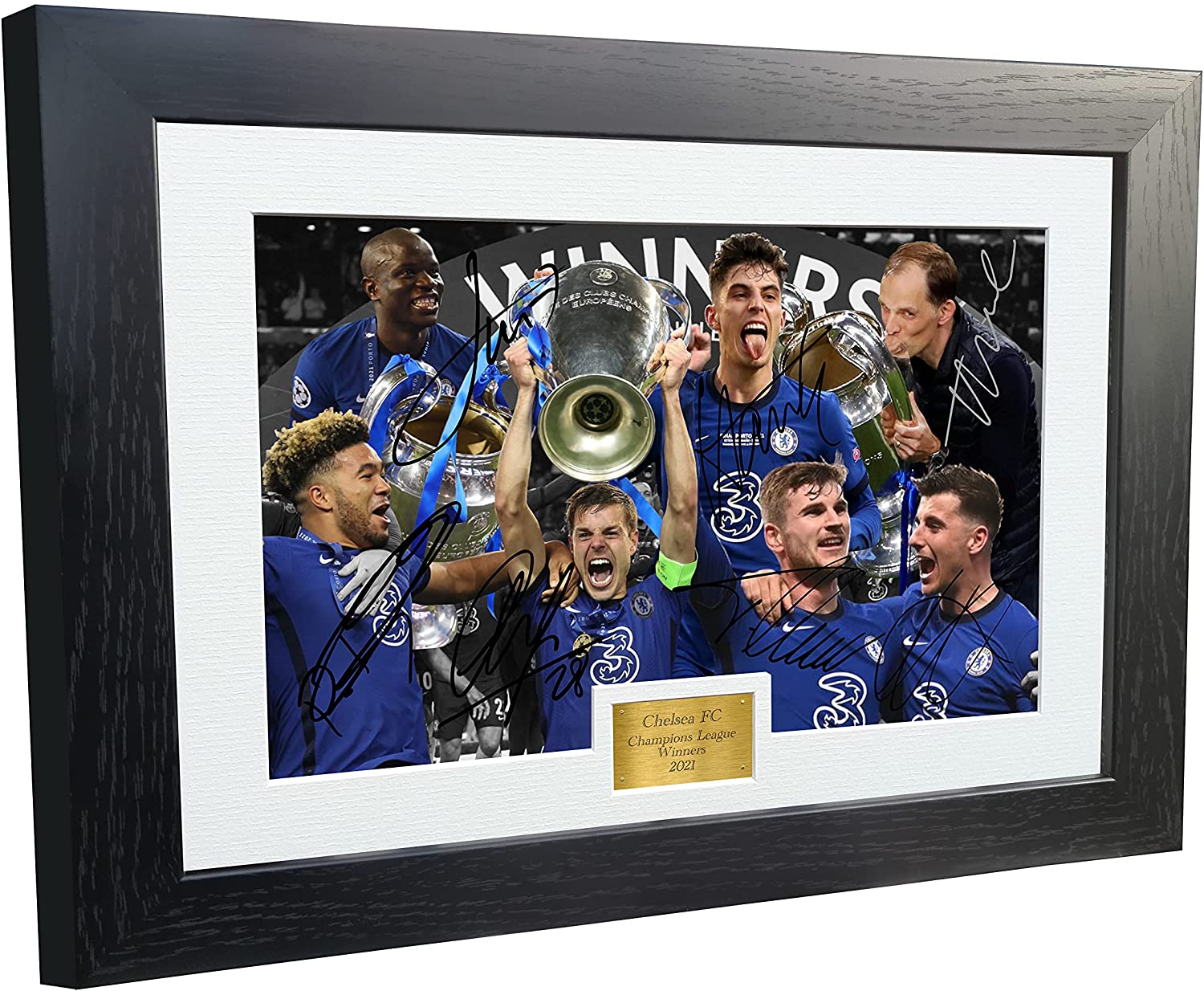 12x8 A4 '2021 CHAMPIONS LEAGUE WINNERS' Chelsea FC Werner Mount James Kante Havertz Tuchel Azpilicueta Signed Autograph Photo Photograph Picture Frame Poster Gift Photograph Picture Frame Poster Gift