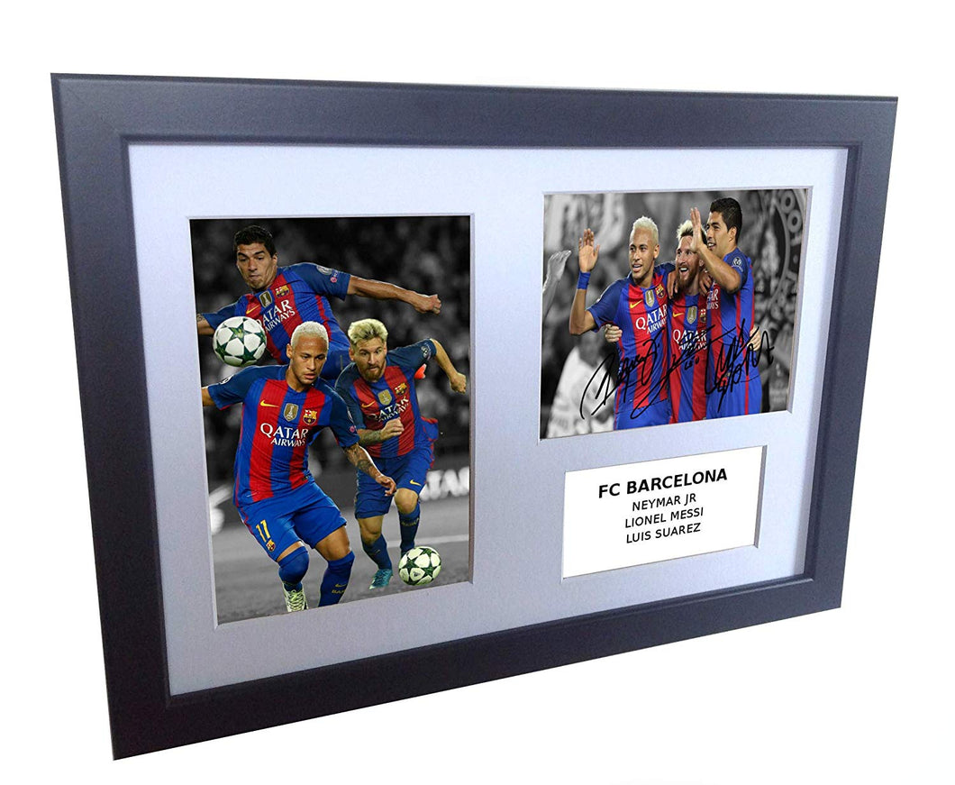 Signed Lionel Messi Neymar Jr Luis Suarez Barcelona Photo Photograph Picture Frame