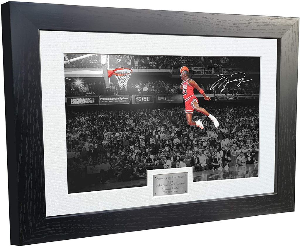 Large A3 Michael Jordan Famous Foul Line Dunk Autographed Photo Photograph Picture Frame S
