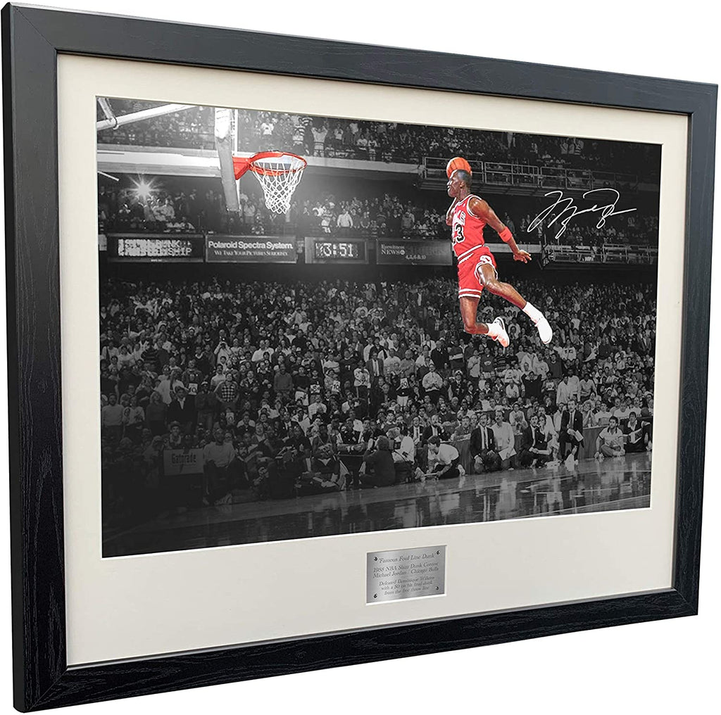 SUPER A3+ SIZE Signed Famous Foul Line Dunk 1988" Michael Jordan Chicago Bulls Autographed Photo Photograph Picture Frame NBA Basketball Poster Gift S