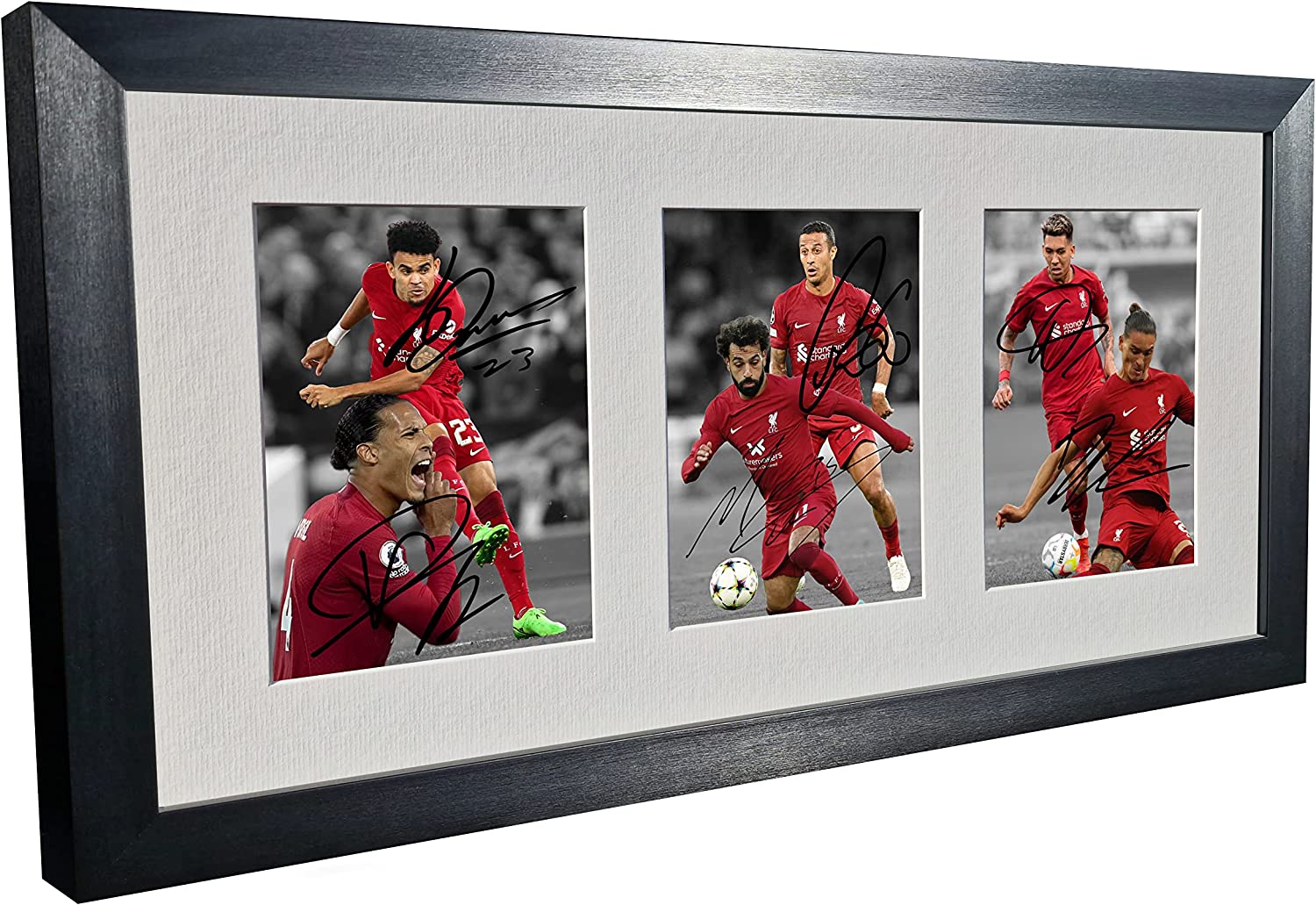 Signed Black 2022/23 Liverpool - Darwin Nunez - Roberto Firmino - Mo Mohamed Salah - Luis Diaz - Van Dijk - Thiago Autographed Photo Photograph Picture Frame Football Soccer Poster Gift…