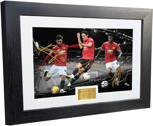 Large A3 Signed Edinson Cavani Bruno Fernandes Marcus Rashford Manchester United Photo Photograph Picture Frame Football Soccer Poster Gift