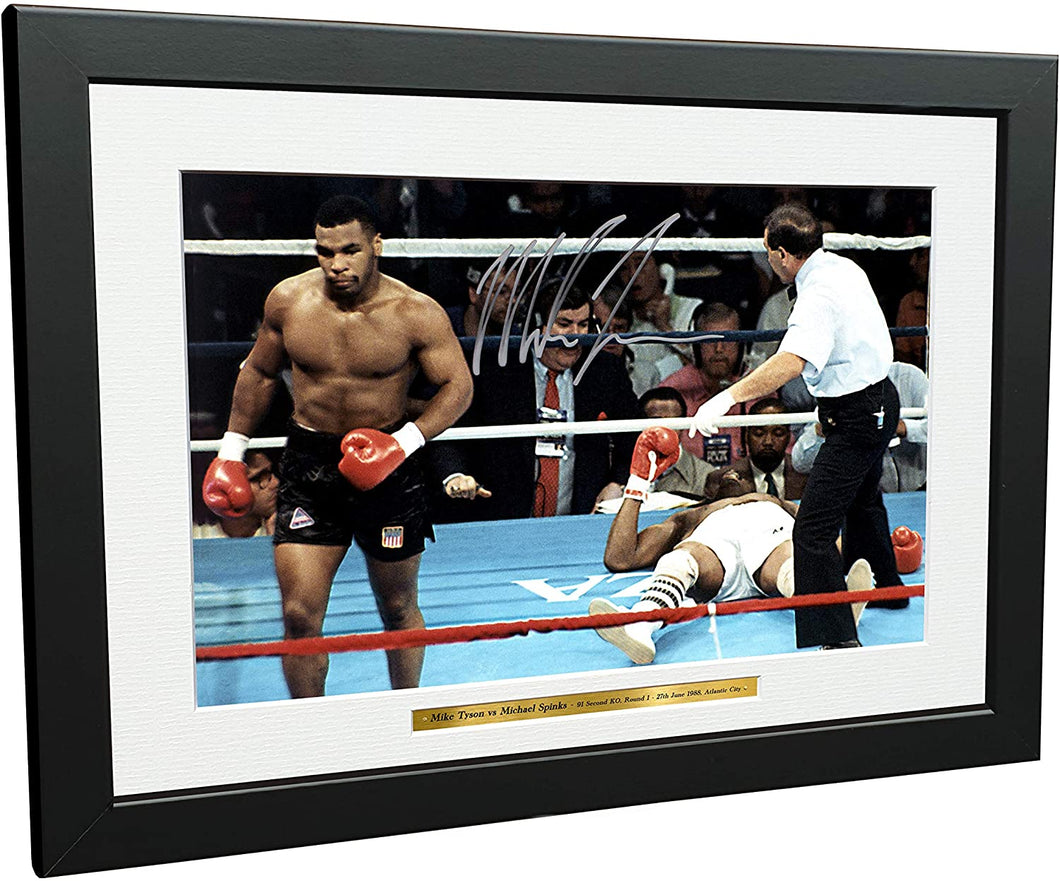 Mike Tyson vs Michael Spinks '91 SECOND KNOCKOUT' 12x8 A4 Autographed Signed Photo Photograph Picture Frame Boxing Gift