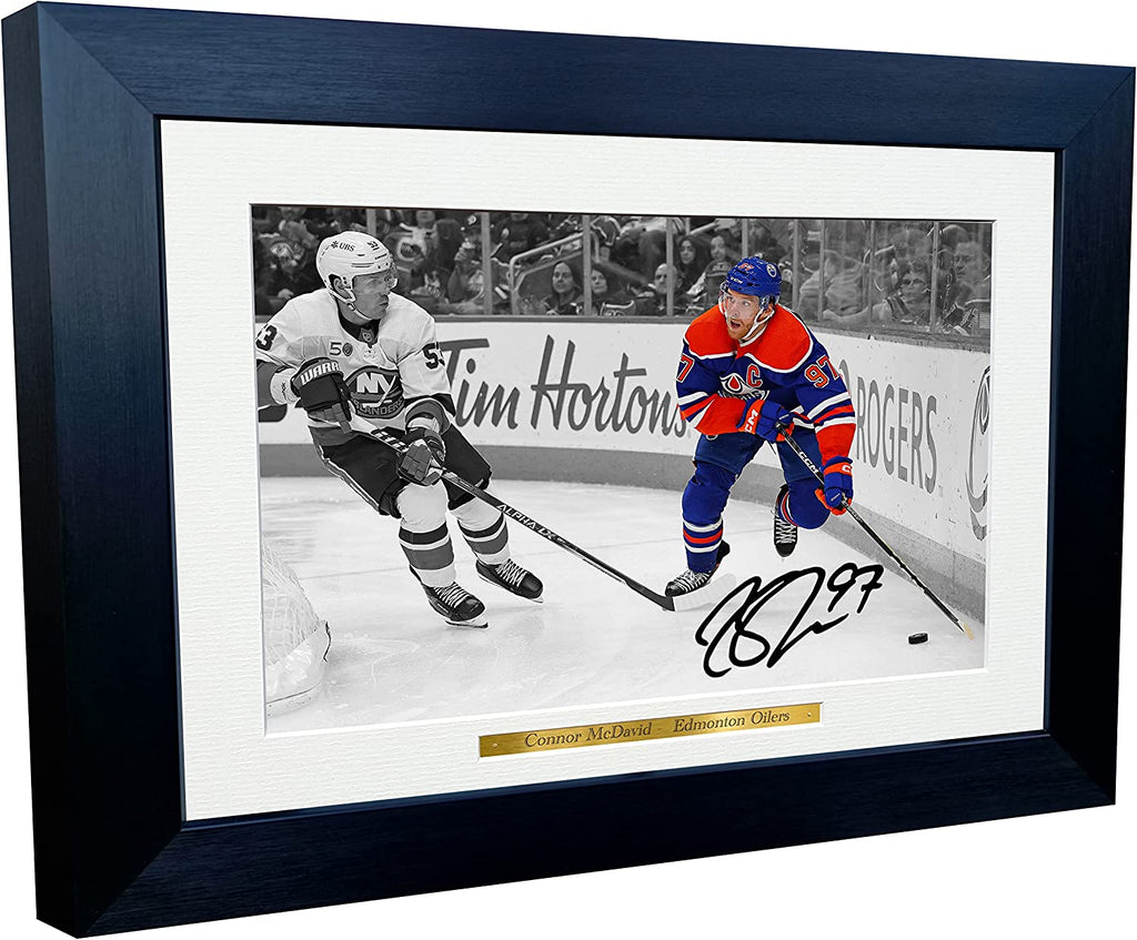 Kitbags & Lockers 12x8 A4 Connor McDavid Edmonton Oilers NHL Autographed Signed Photo Photograph Picture Frame Ice Hockey Poster Gift Black & White