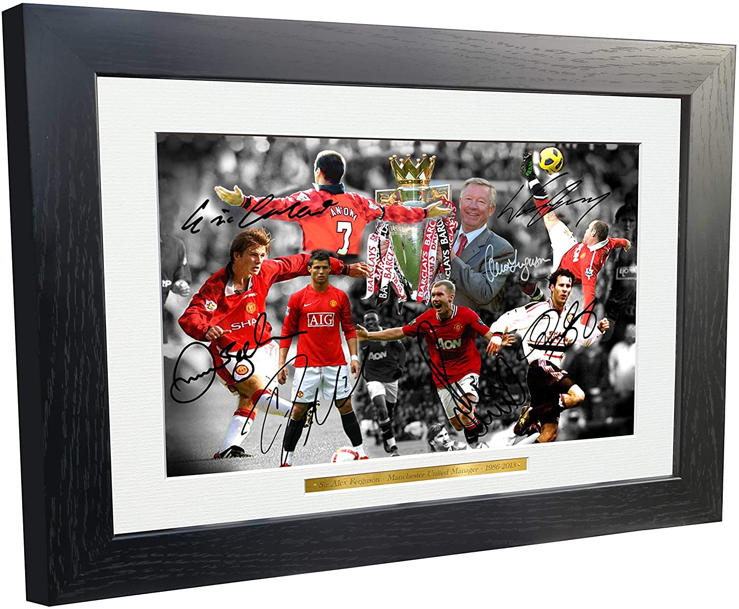 Large A3 Signed "FERGUSON YEARS" Cantona-Ronaldo-Beckham-Giggs-Rooney-Scholes Manchester United Photo Picture