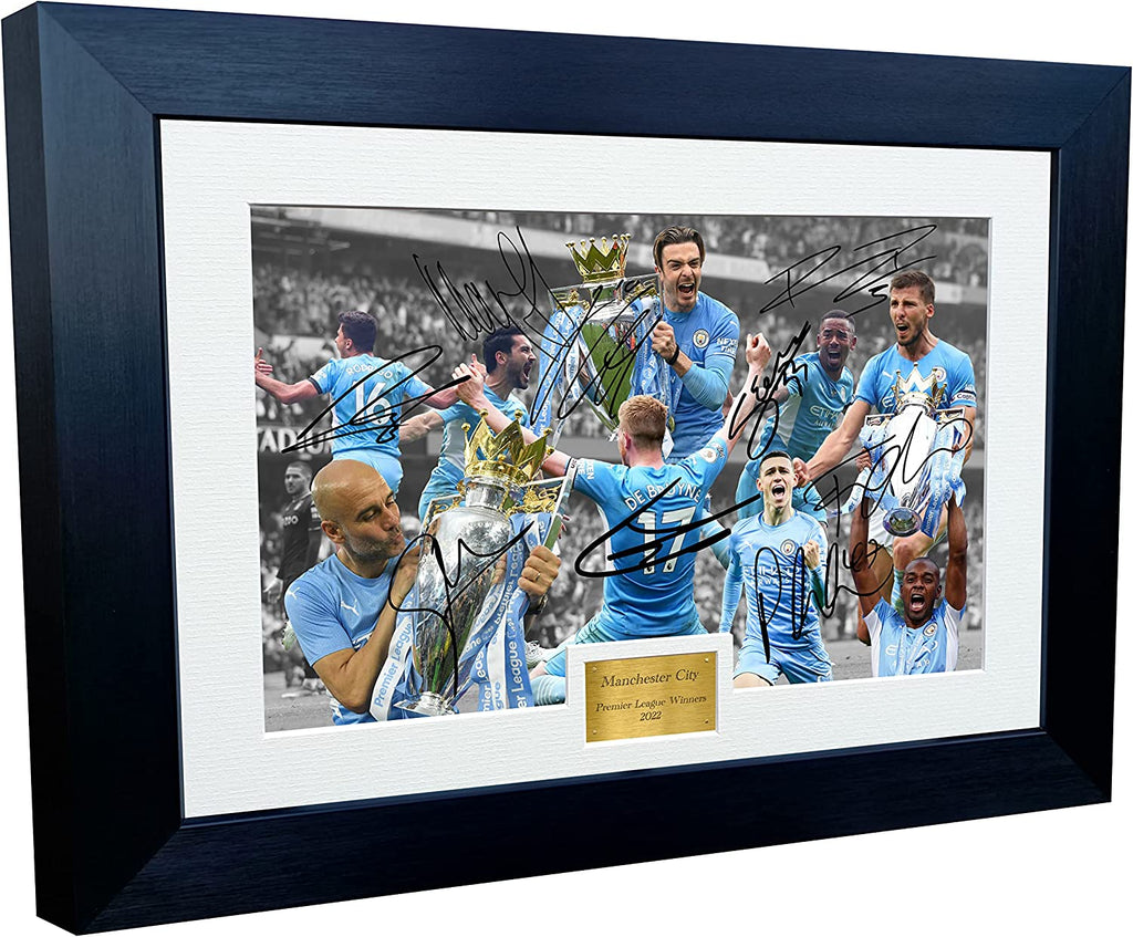 A4 2022 Premier League Winners Manchester City Grealish Guardiola Jesus Foden De Bruyne Gündoğan Dias Fernandinho Autographed Signed Photo Photograph Picture Frame Football Soccer Poster Gift 12x8