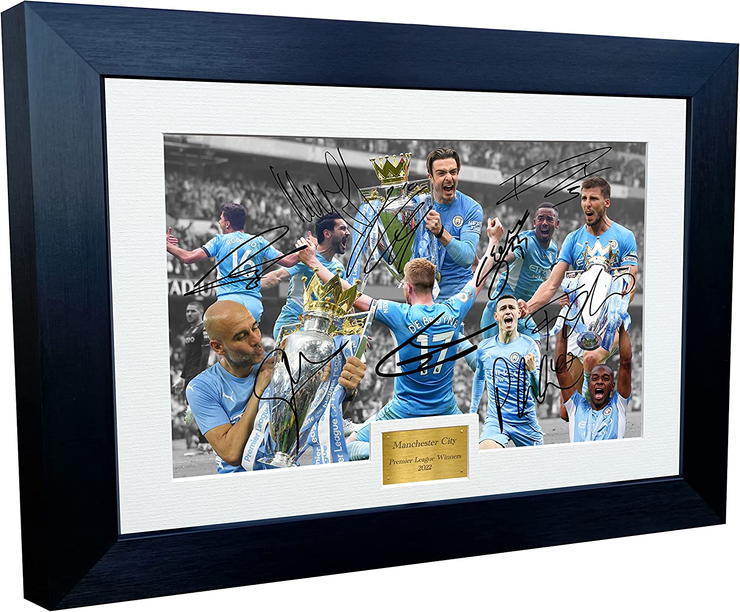 A4 2022 Premier League Winners Manchester City Grealish Guardiola Jesus Foden De Bruyne Gündoğan Dias Fernandinho Autographed Signed Photo Photograph Picture Frame Football Soccer Poster Gift 12x8