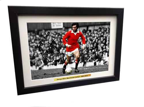 George Best Black and White Manchester United 12x8 Photo Photograph Signed Picture Frame Gift Soccer