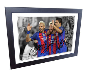 Signed Lionel Messi Neymar Jr Luis Suarez Barcelona Autographed Photo Picture