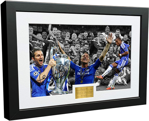 Didier Drogba Frank Lampard John Terry 'Celebration' 12x8 A4 Chelsea FC Champions League Winners 2012 Autographed Signed Photo Photograph Picture Frame Soccer Gift Poster