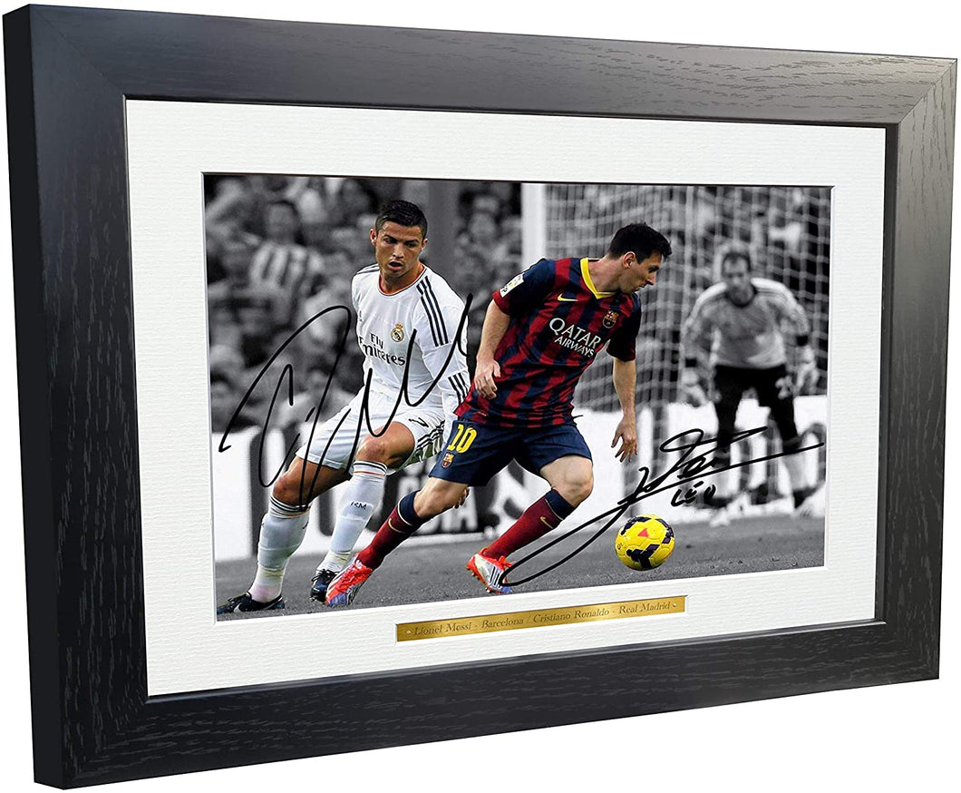 Large A3 Signed Lionel Messi Barcelona Cristiano Ronaldo Real Madrid Autographed Photo Picture