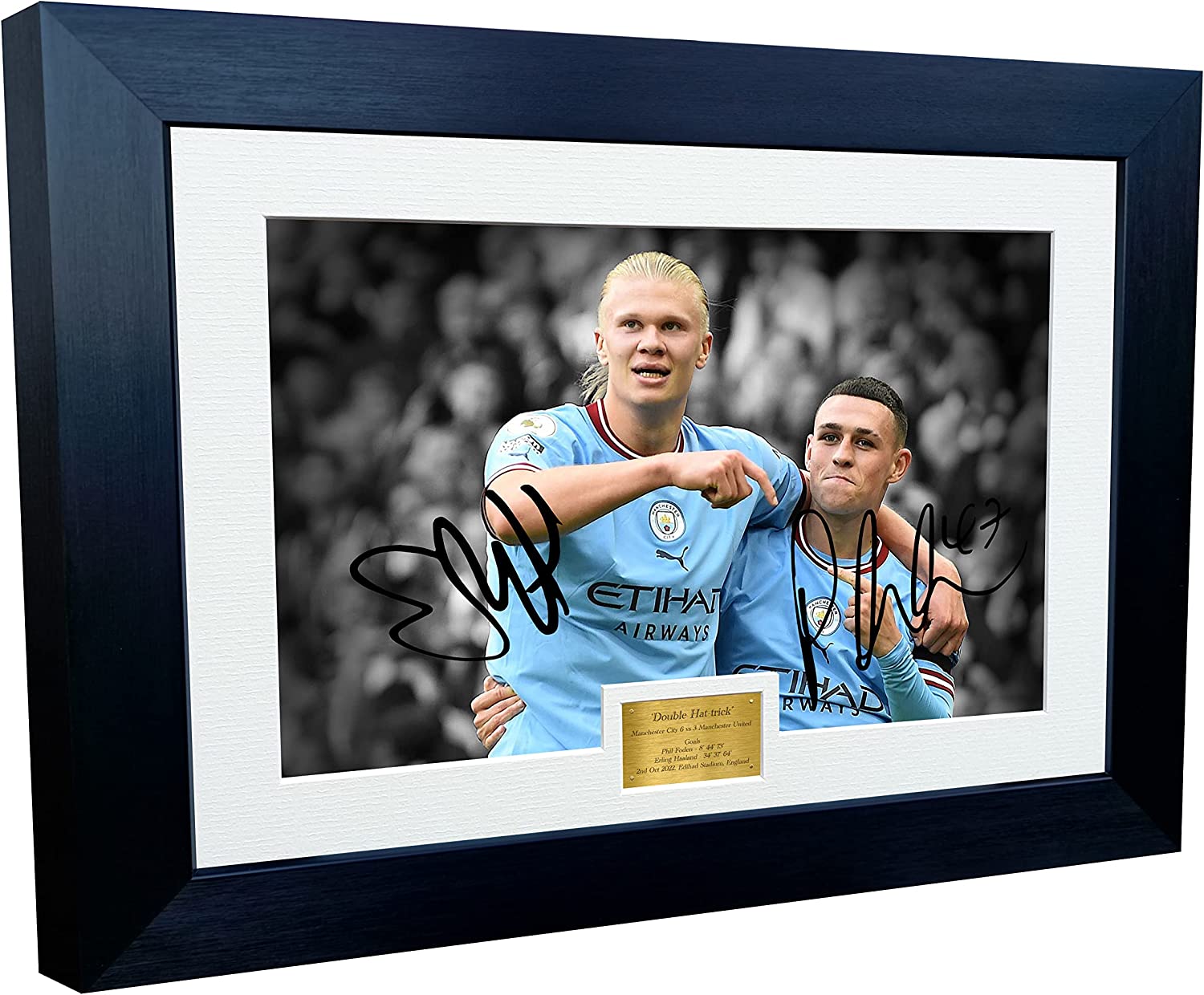 A4 Erling Haaland Phil Foden Hat-tricks Manchester City vs Manchester United Autographed Signed Photo Photograph Picture Frame Football Soccer Poster Gift 12x8