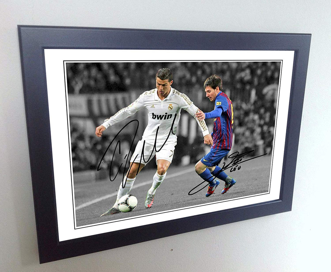 Signed Cristiano Ronaldo Real Madrid Lionel Messi Barcelona Autographed Photo Picture