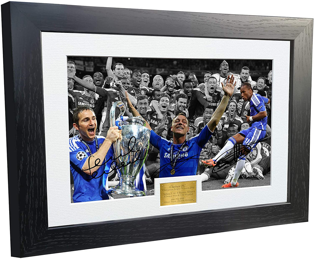 Large A3 Didier Drogba Frank Lampard John Terry 'Celebration' 12x8 A4 Chelsea FC Champions League Winners 2012 Autographed Signed Photo Photograph Picture Frame Soccer Gift Poster