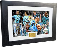 Load image into Gallery viewer, Large A3 2018/19 TREBLE Signed Manchester City Guardiola De Bruyne Agüero Sterling Jesus Sane Photo Picture